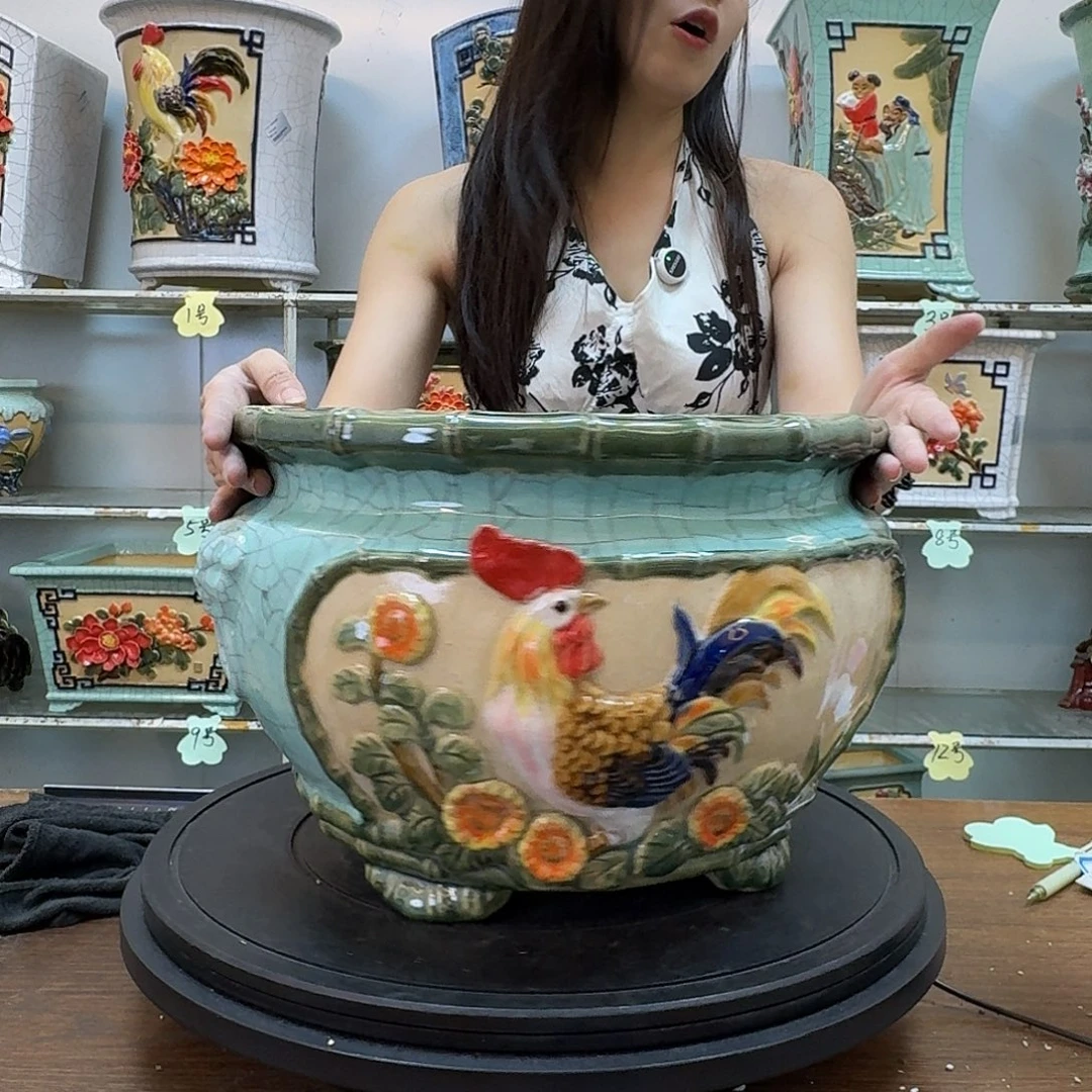我***无花朵石湾盆250陶泥花盆手工痕迹
