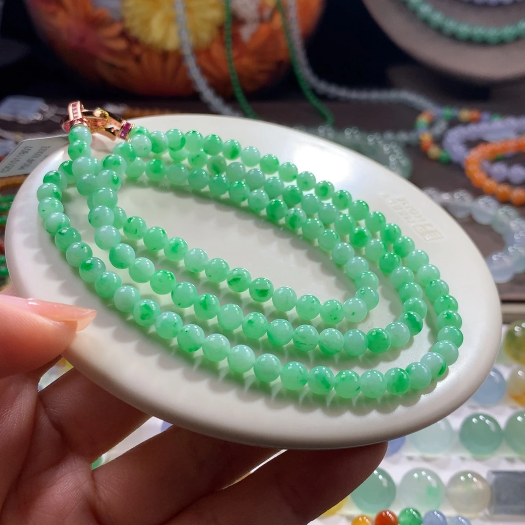翡翠未镶嵌手链！项链，胶润细腻甜绿飘花卡5
