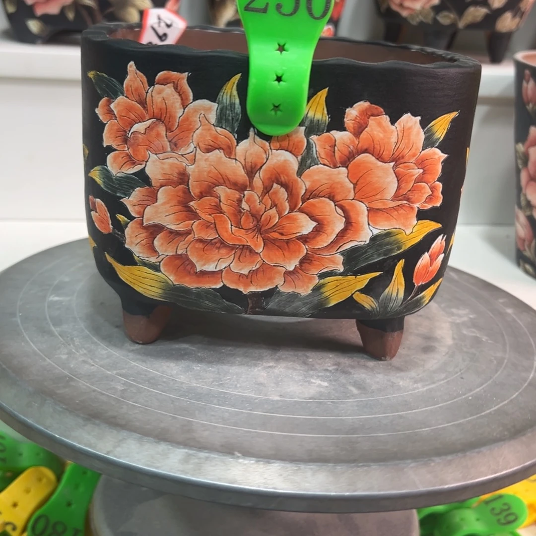 紫砂花盆手绘花盆250