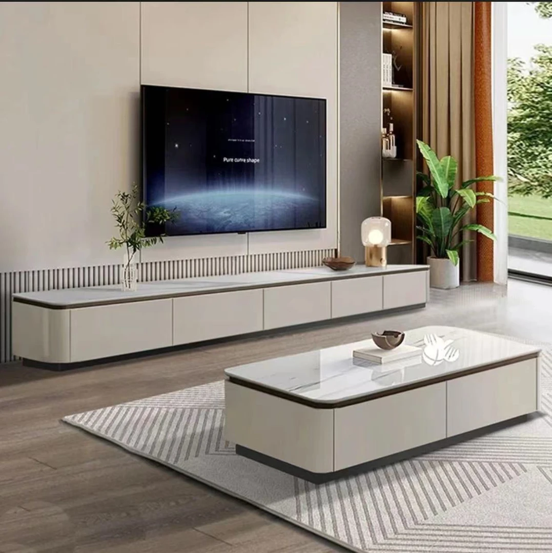 实木落地茶几烤漆组合套装微晶石岩板轻奢落地柜家用客厅简约储物