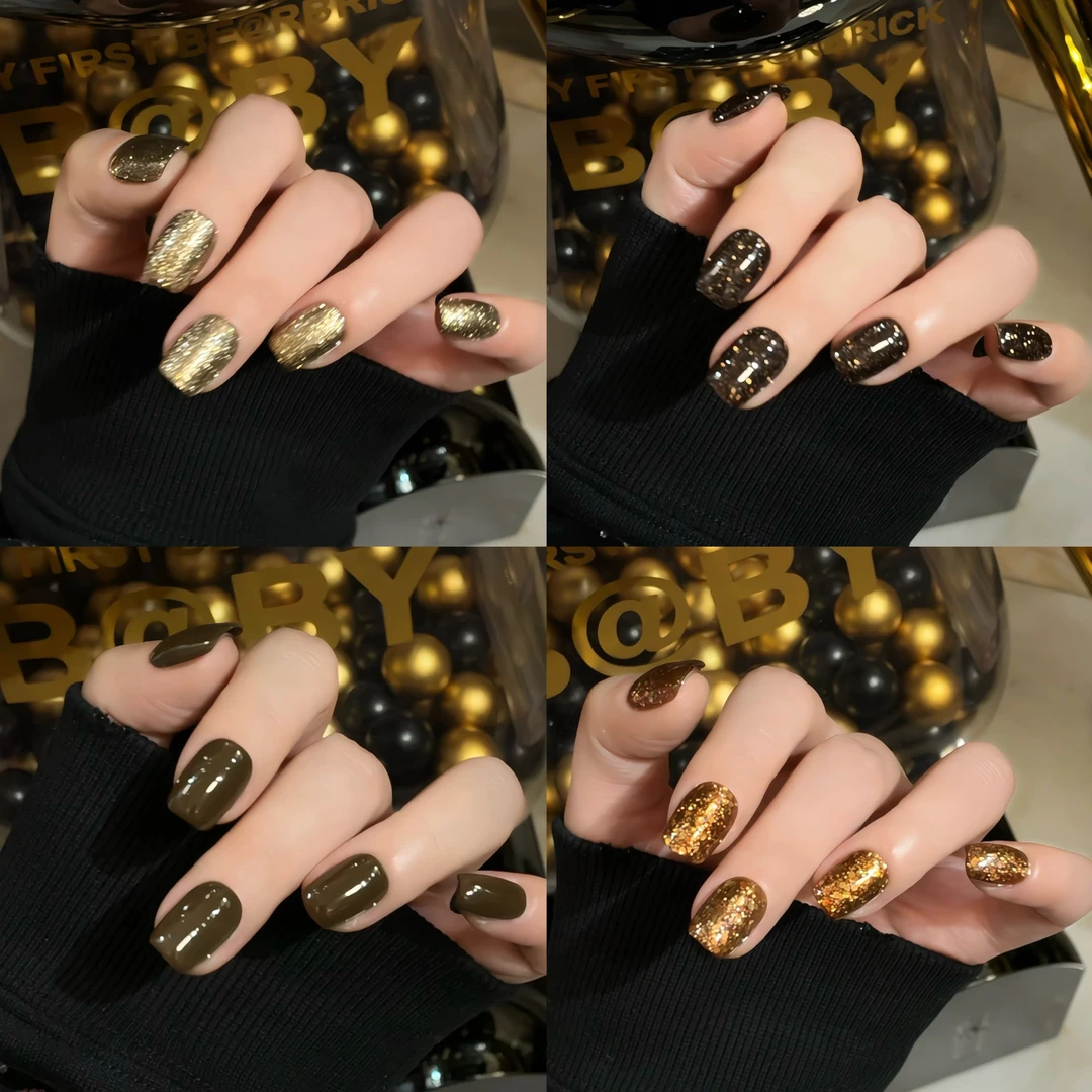 【丝绒巧克力】丝绒秋冬巧克力色风高级感显白穿戴甲手工美甲贴片
