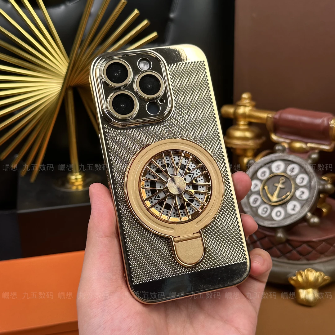 【五金支架+自带镜头膜】适用苹果14ProMax电镀散热防摔支架全包壳