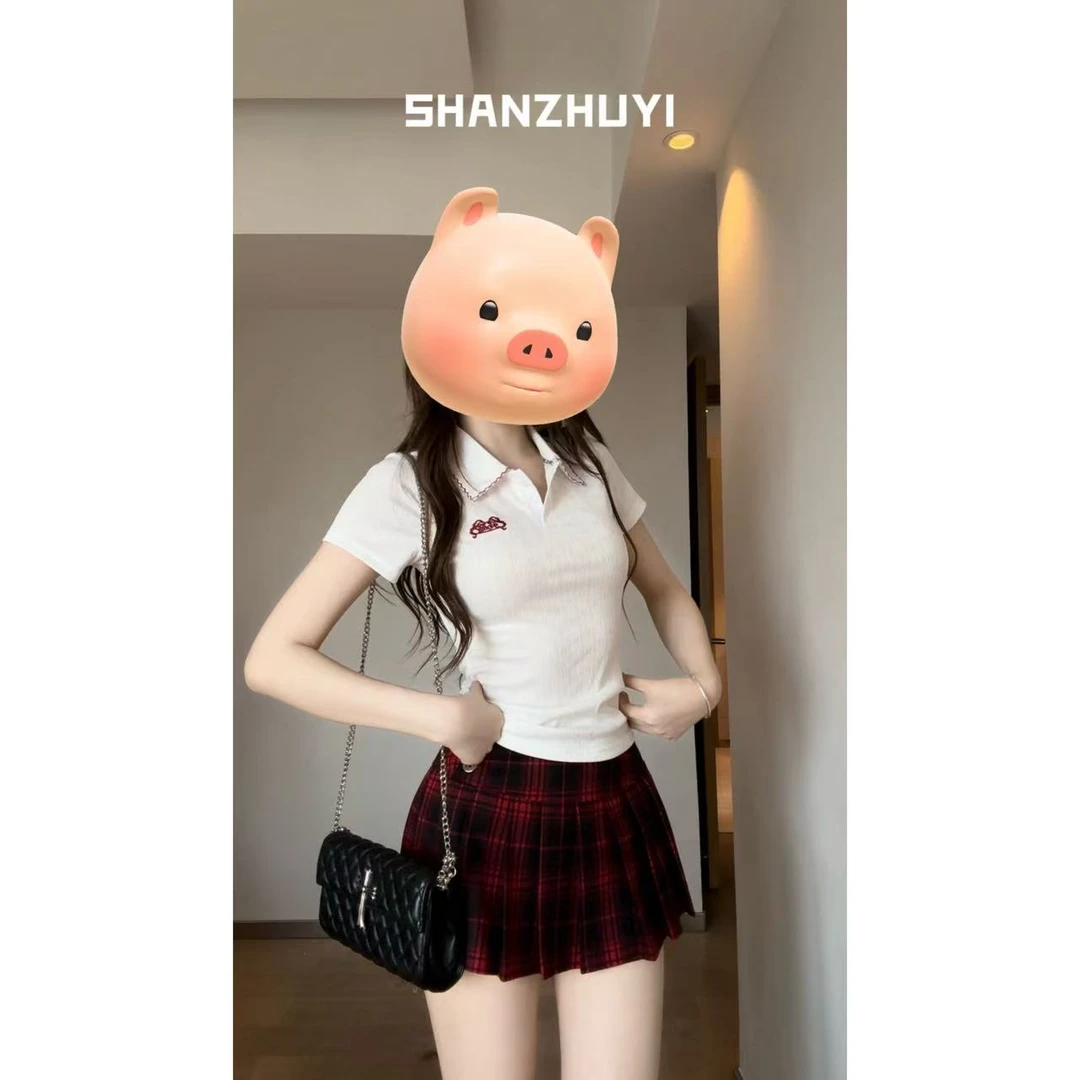 [山住一自制]  肯豆风polo上衣 +格纹JK百褶裙