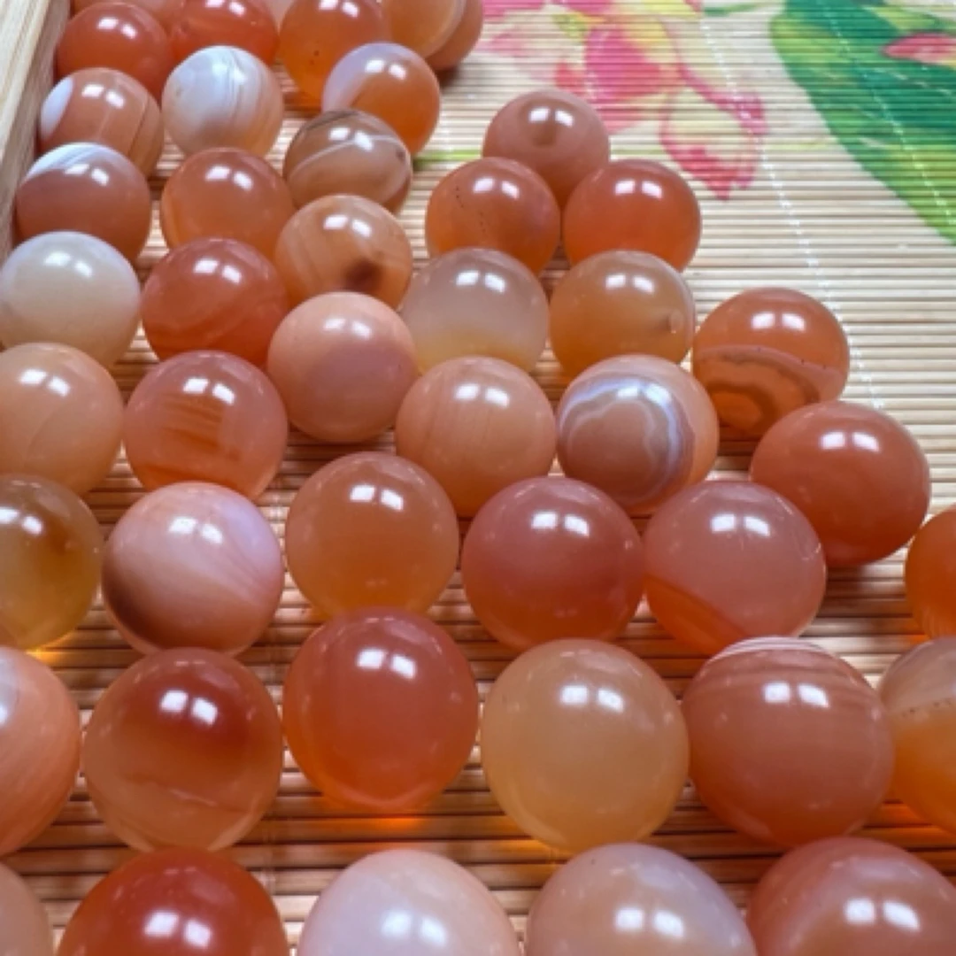 14mm冰橙色缠丝玛瑙玉髓条纹DIY散珠文玩配饰多样性发货默认打孔