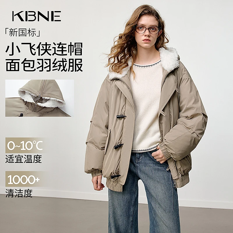 【90绒】KBNE羽绒服女款爆款2025新款连帽翻领休闲保暖外套派克服女