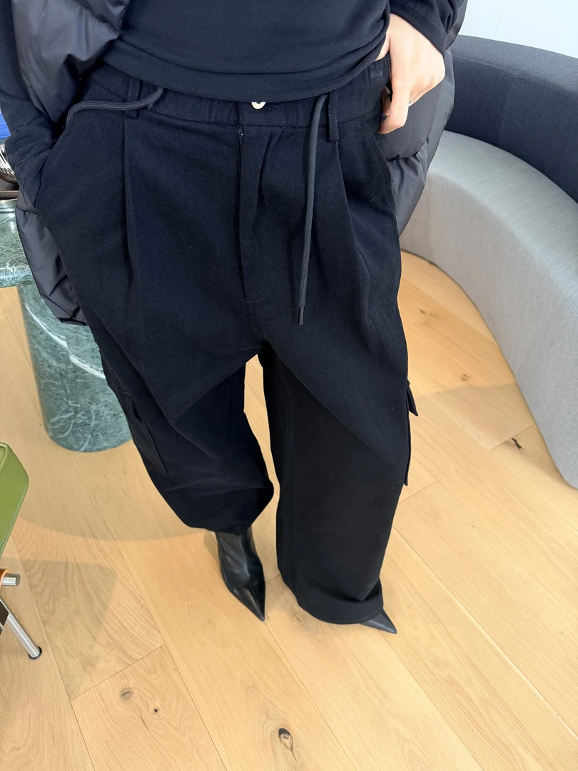 KIOKWANG//男女同款 秋冬加绒磨毛抽绳松紧腰百搭阔腿工装裤