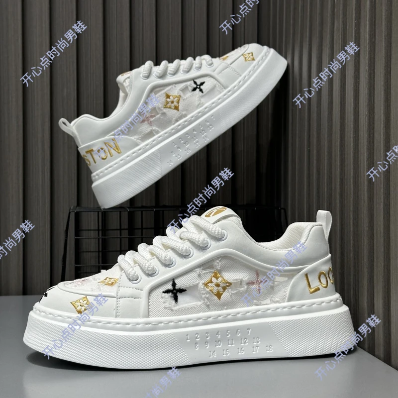 男鞋2025秋季低帮透气布面百搭时尚休闲鞋软底韩版潮流系带板鞋男