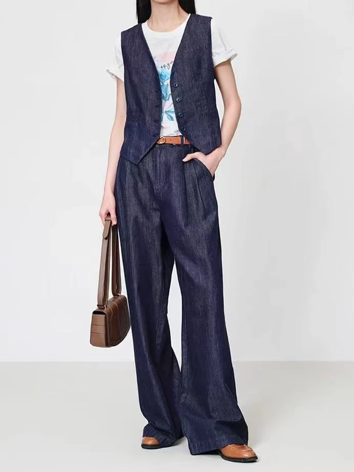 2025夏季新款女装 牛仔马甲裤子套装