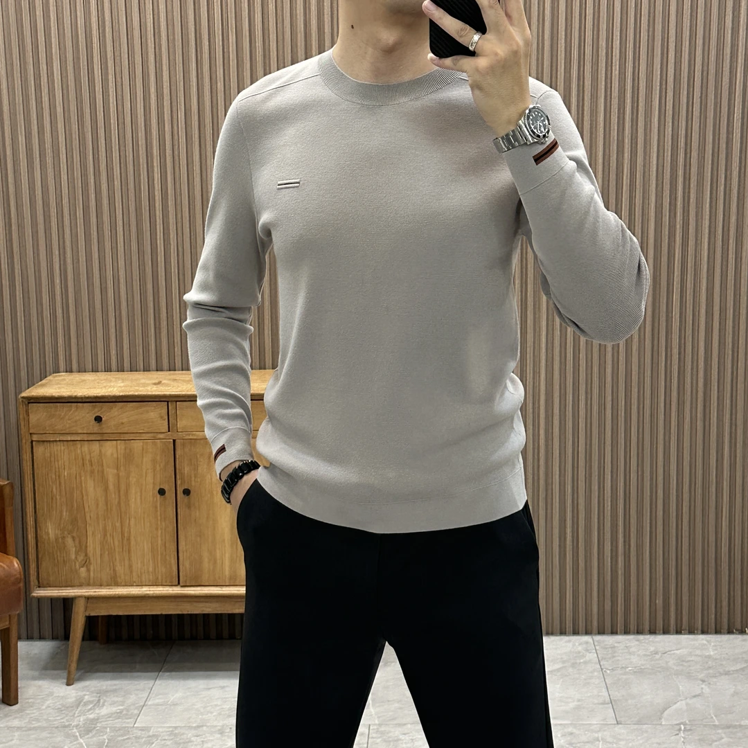 针织秋季长袖圆领保暖针织衫毛衣男士潮流简约商务防寒长袖7388-2
