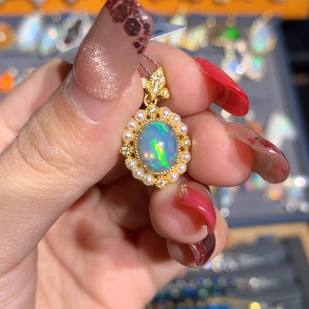 银S925镶嵌欧泊欧泊吊坠y