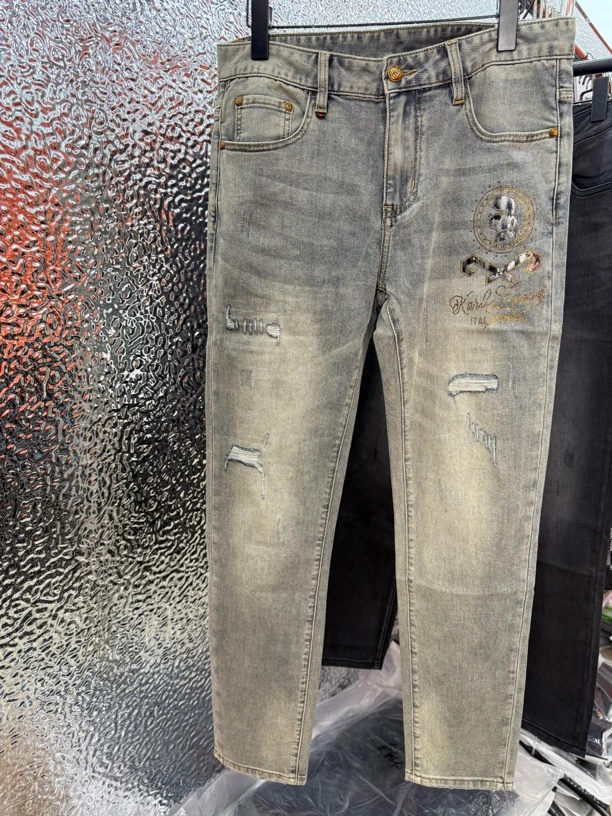 春季bg牛仔裤复古百搭夏季牛仔裤春夏高弹力破洞休闲小脚