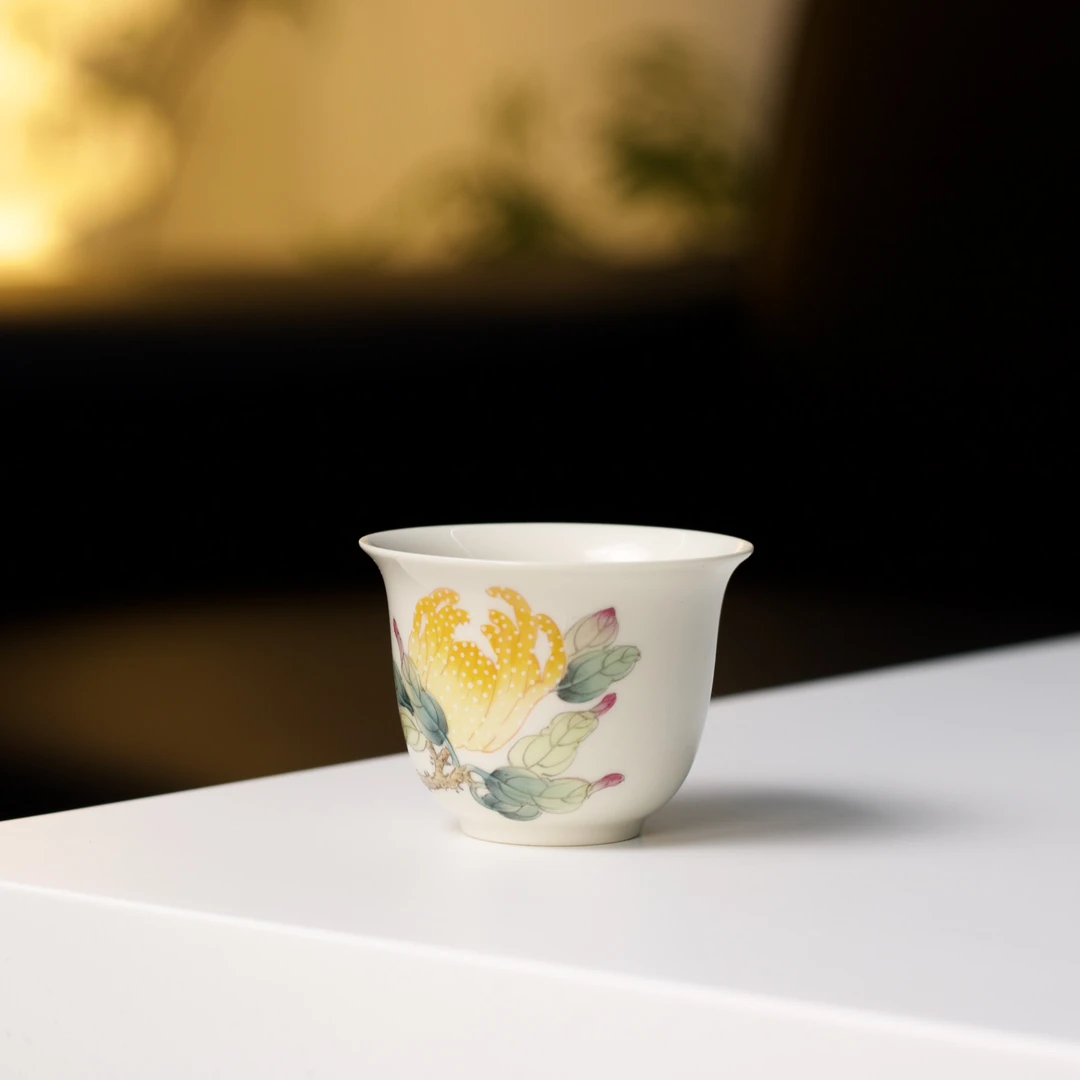 茗器山房 景德镇手绘黄釉三多佛手主人杯茶杯 65cc