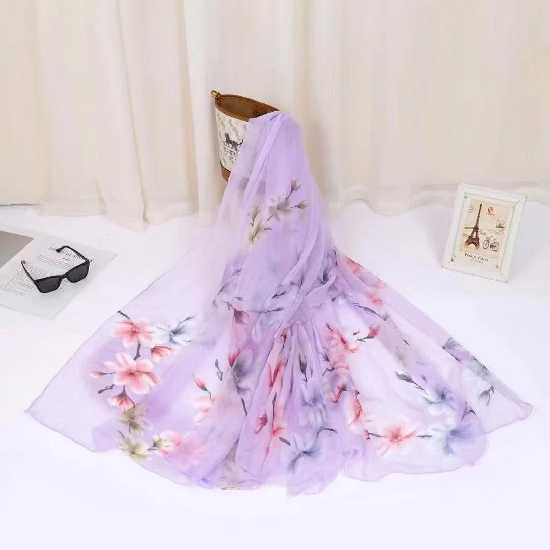 玉兰花鳄鱼皱丝巾  出门拍照旅游必备围巾披肩