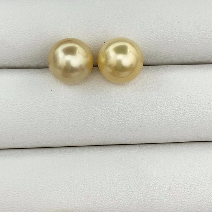 18K金镶嵌耳饰海水珍珠金珠素钉12-13mm