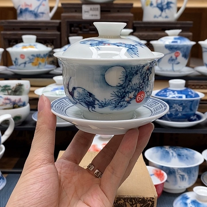 手绘松鹤延年160cc釉下彩微瑕福利款