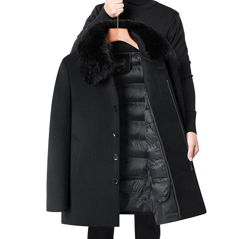 男士中老年羊毛大衣冬季中长款中老年上装加厚(内胆毛领可以脱卸)