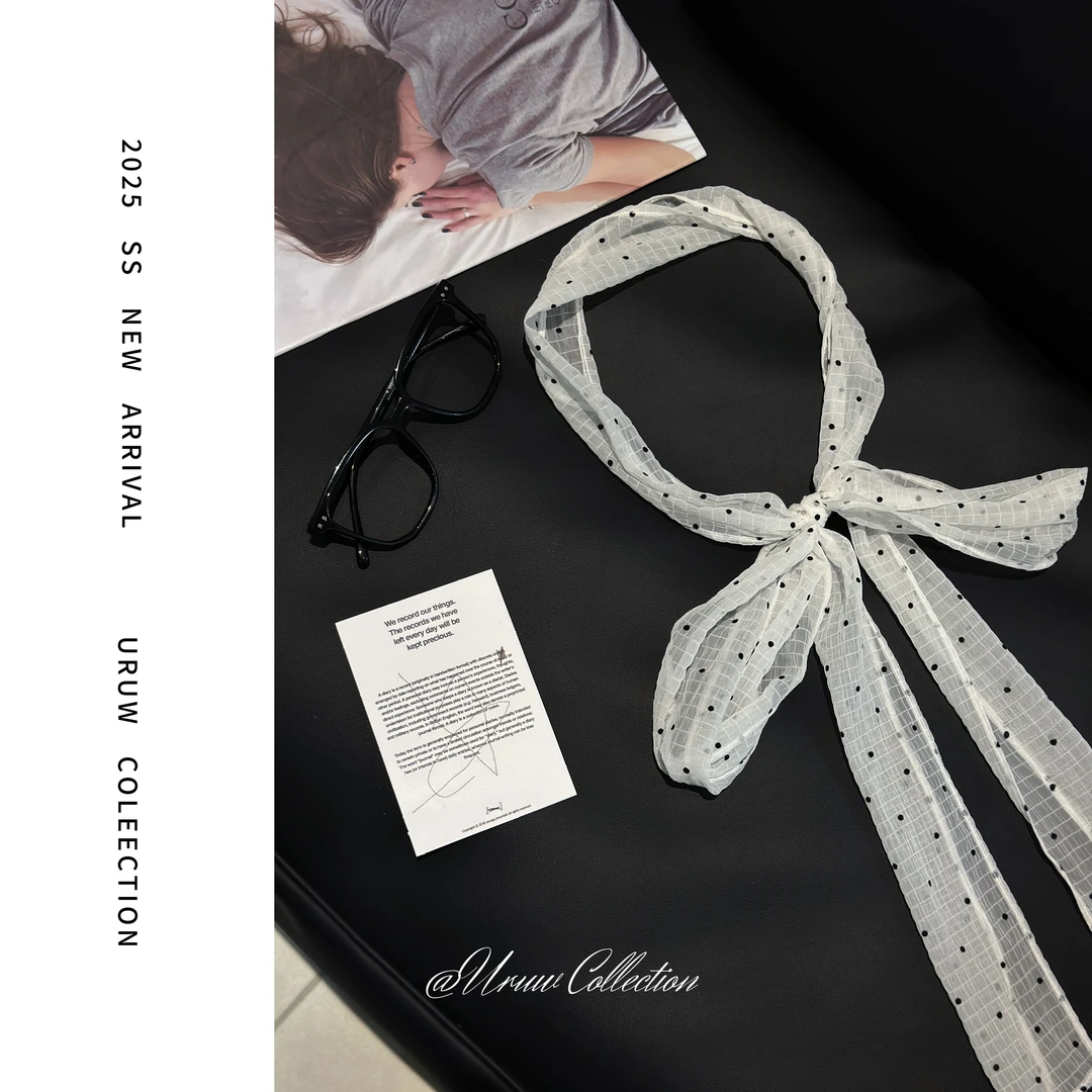 【颖子定制】高级感法式复古波点丝巾气质优雅薄款飘带5085