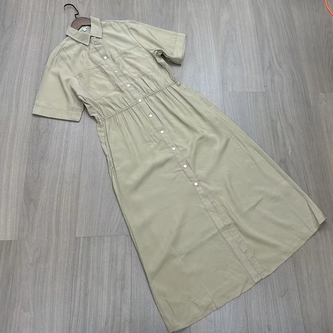 夏季卡其色气质翻领中长款A字连衣裙（25030914）抖音商城爆款好物