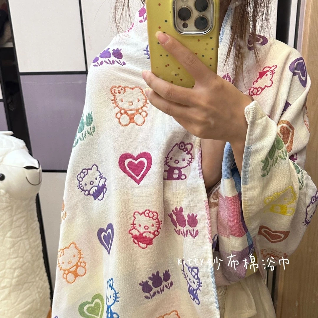 hellokitty可爱浴巾纱布棉大浴巾大毛巾儿童宝宝裹巾洗澡吸水