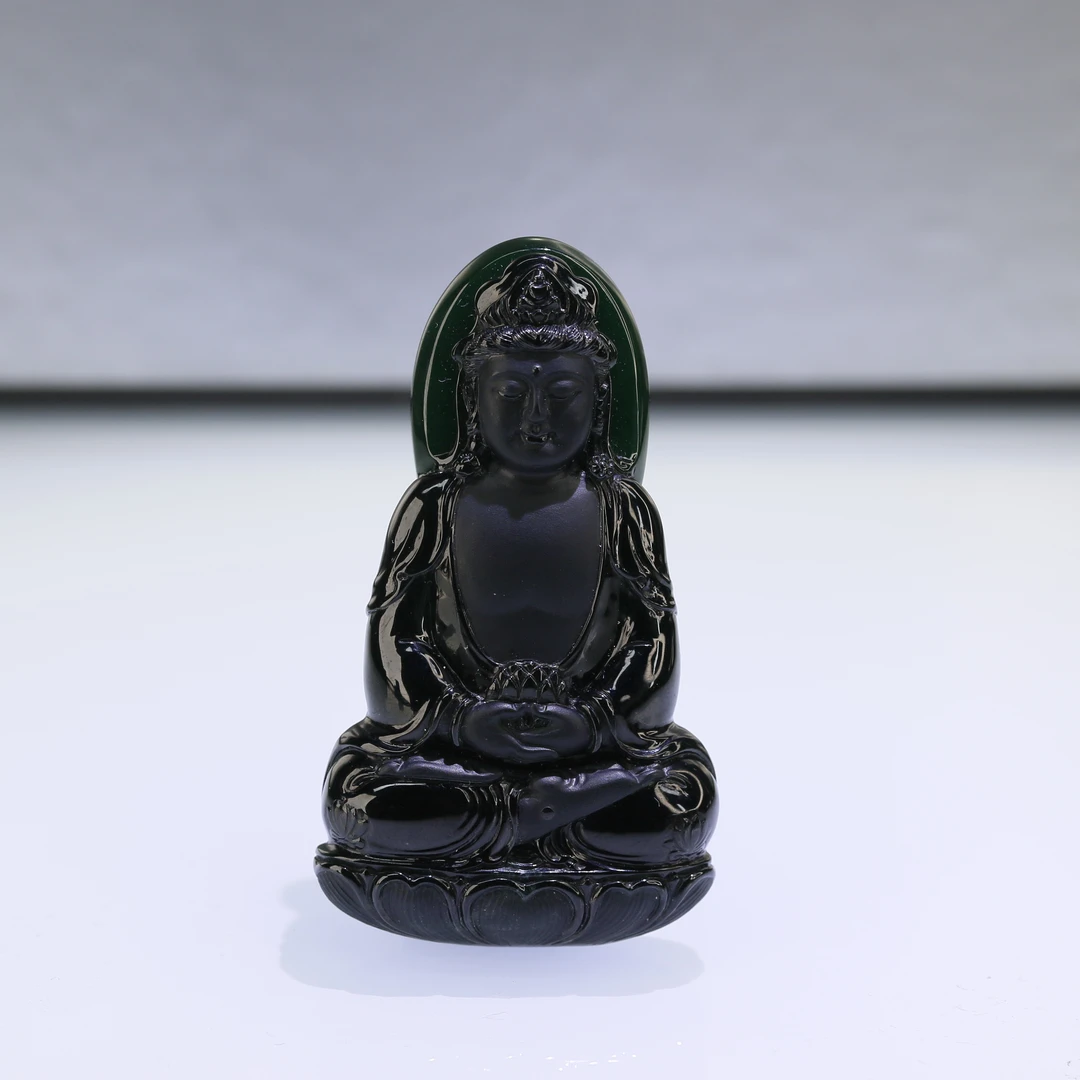 45天然缅甸翡翠A货玻璃种墨翠观音/000182/北京中保拍卖