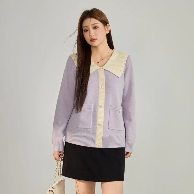 采多宝大码女装V领翻领小香风毛衣DDMY2133