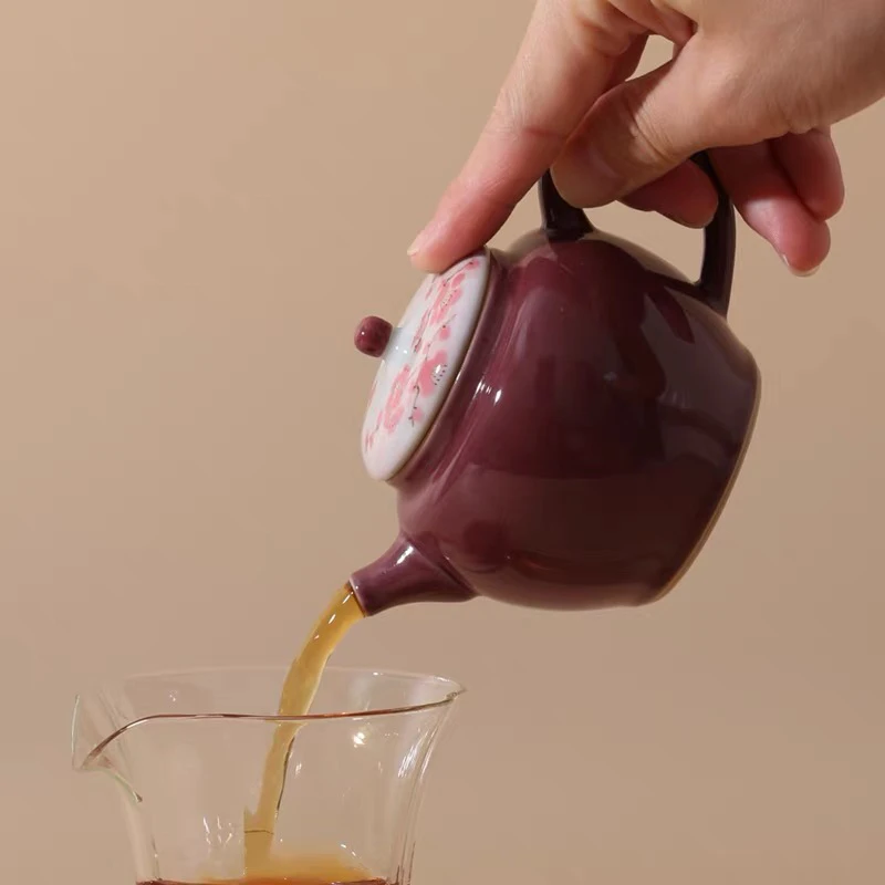 红梅胭脂红釉下彩功夫茶具泡茶壶