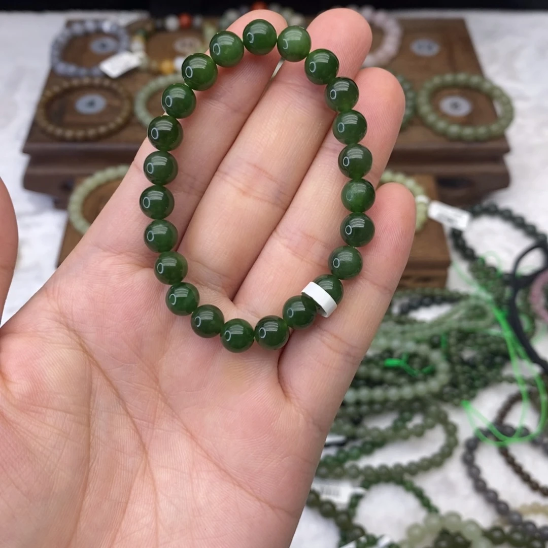 灵***草手链未镶嵌和田玉碧玉卡8