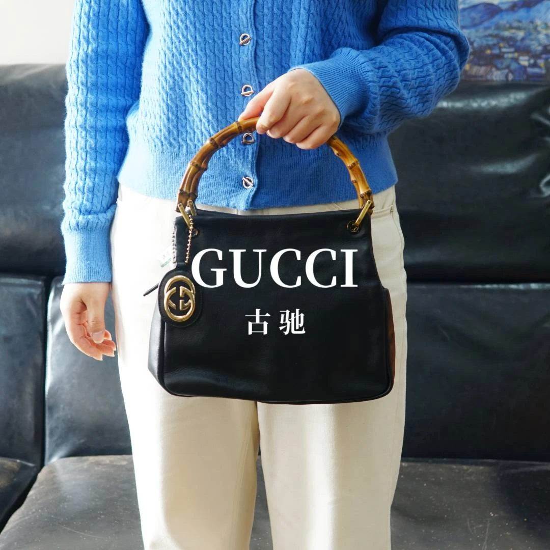 95新 GUCCI/古驰 黑色竹节手提包/F3KN06810501/0501