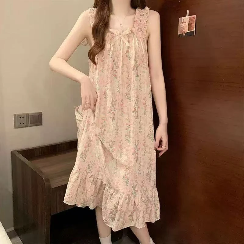 （浪漫）甜美短袖卡通不起球透气夏季睡裙日系薄款宫廷风