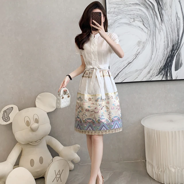 新中式国风刺绣马面裙女春夏季新款中长款时尚衬衫连衣裙日常通勤