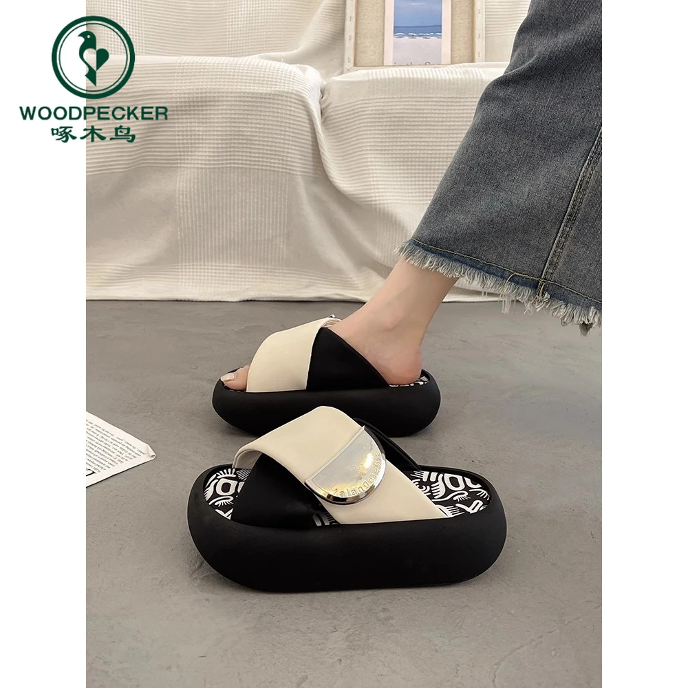 啄木鸟厚底增高凉拖鞋女夏季外穿高级感2025新款配裙子海边沙滩鞋