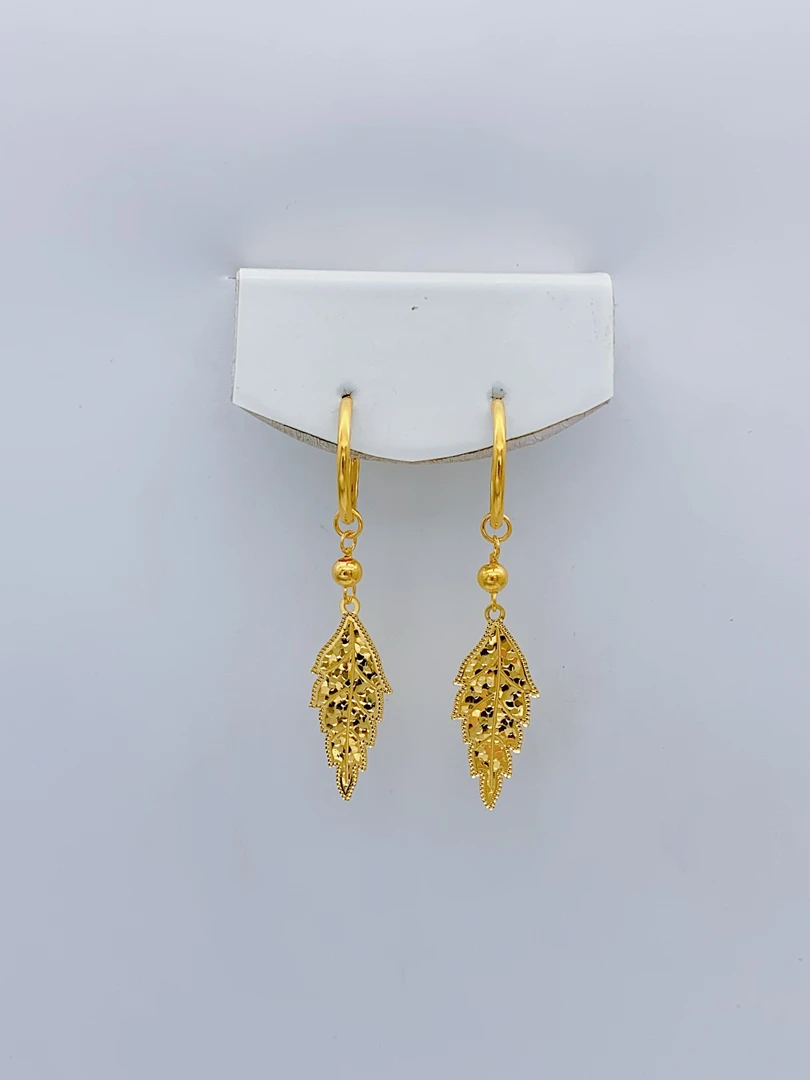 老庙黄金 足金 精工5G工艺 龙鳞车花树叶 耳圈 2.55克