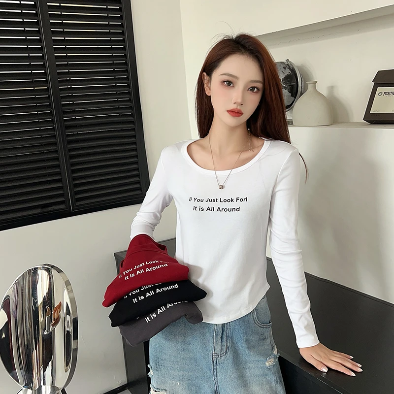 【2025春季】新款打底衫女内搭长袖u领t恤纯棉上衣0772