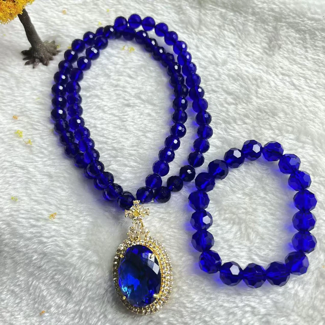 蓝椭圆高端项链+手串高雅华丽华贵精美绝伦