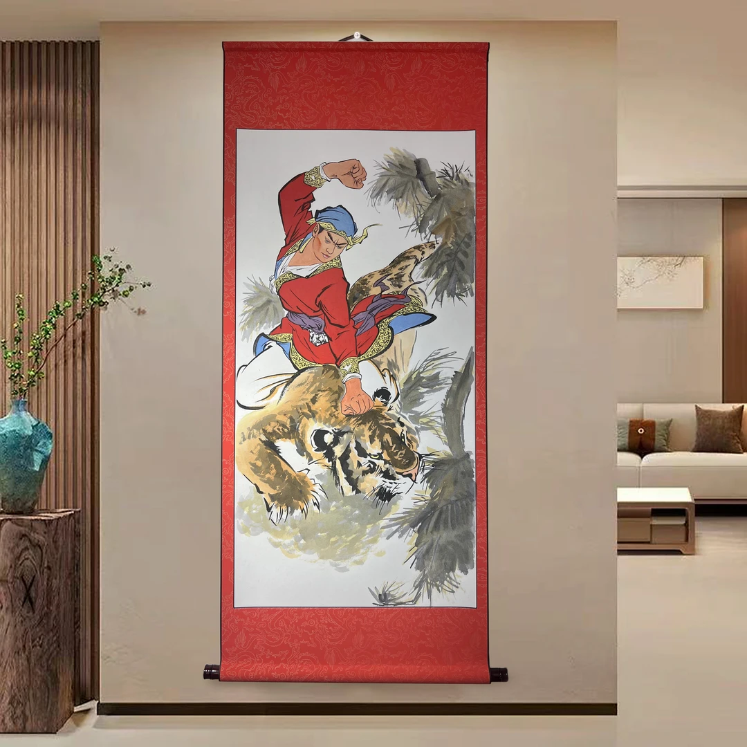 【S8武松打虎】60X140cm国风卷轴装饰