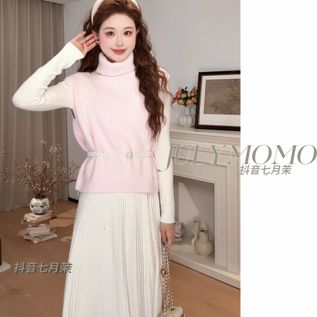 高领无袖针织马甲外套女秋冬软糯慵懒风气质内搭上衣A262