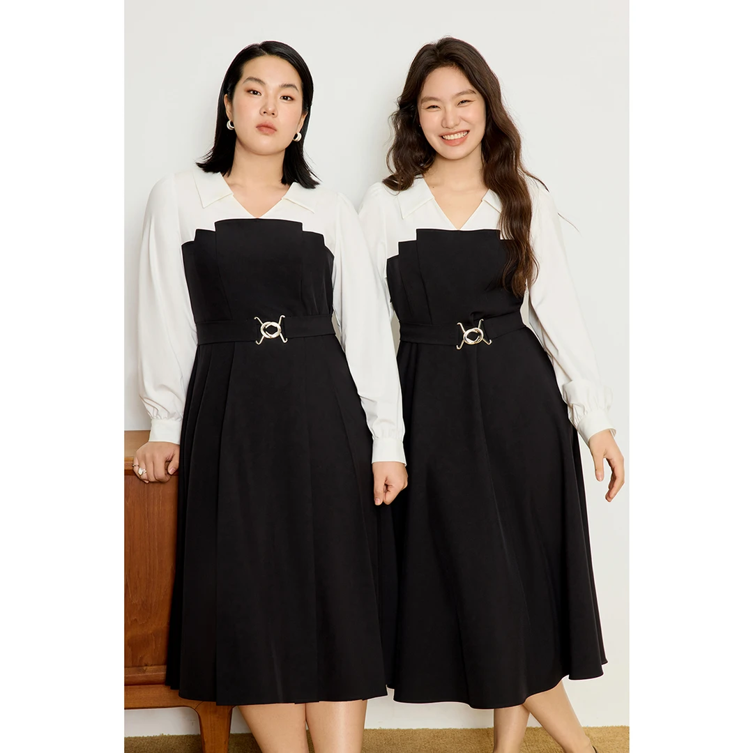 独束大码女装假两件拼接连衣裙收腰显瘦连衣裙25DS81298/81304