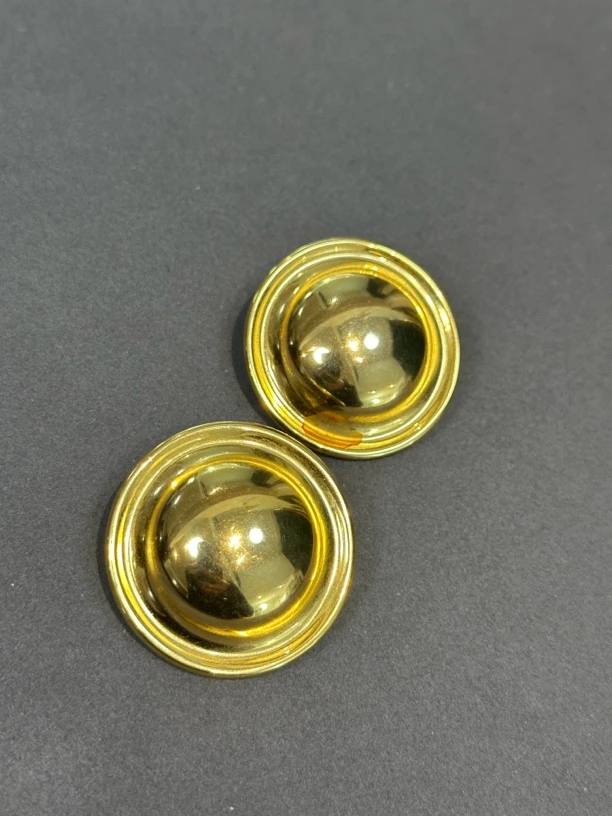 铜合金仿水晶耳饰 Vintage素金中空纽扣大耳夹