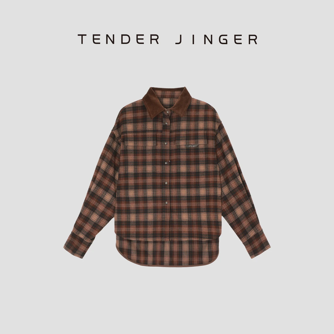 Tender Jinger【定格】美拉德红咖色格纹衬衫T53FYY023Y