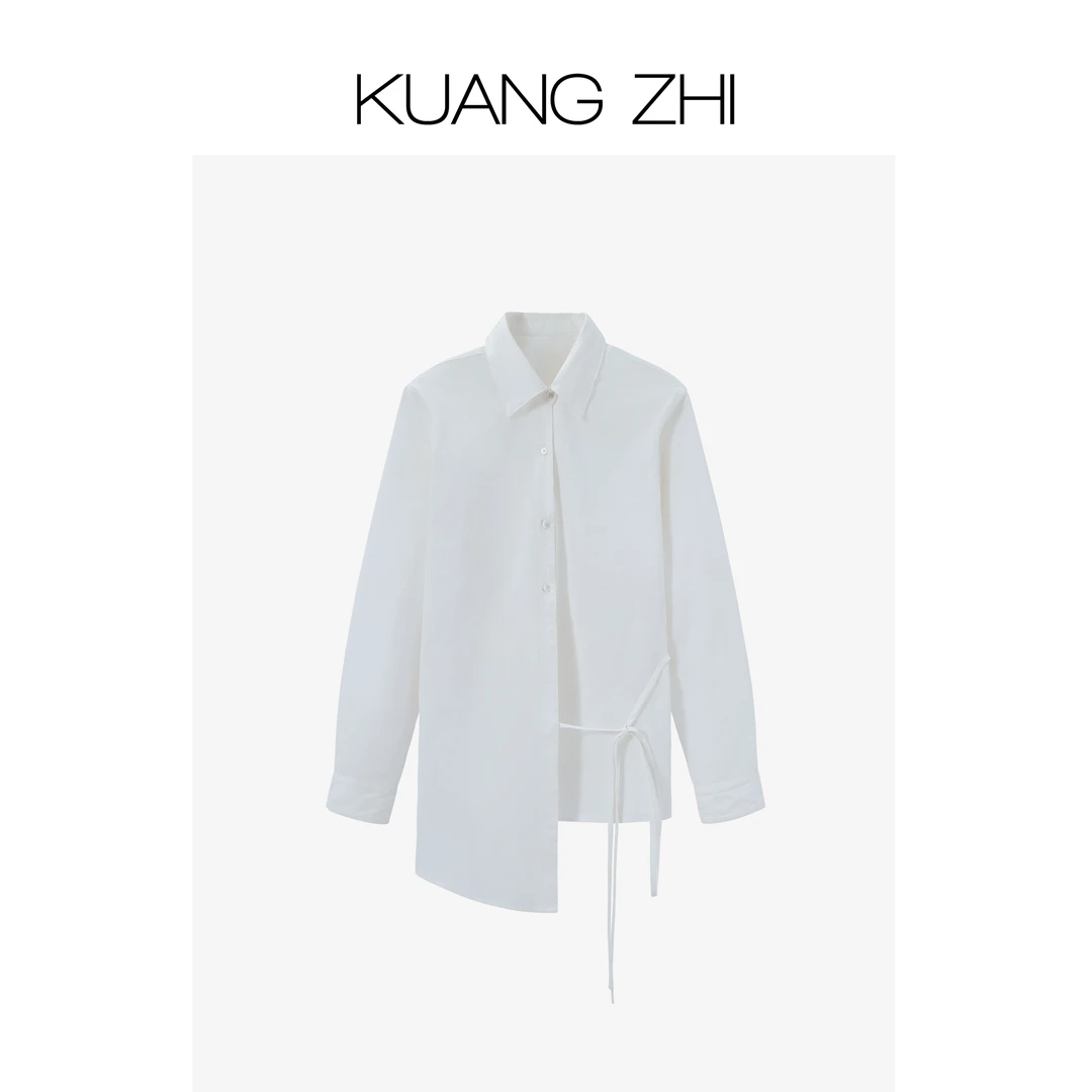 旷之 天丝亚麻不对称下摆解构绑带衬衫 SQ070