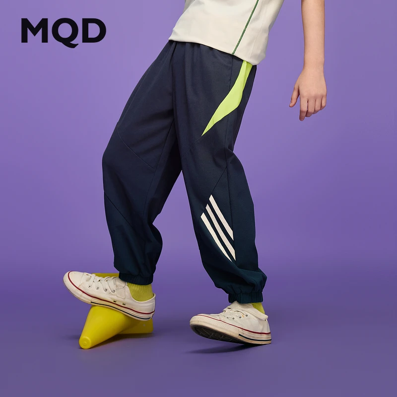 MQD男童夏季裤子薄款学院风休闲裤新款运动儿童撞色中大童针织裤