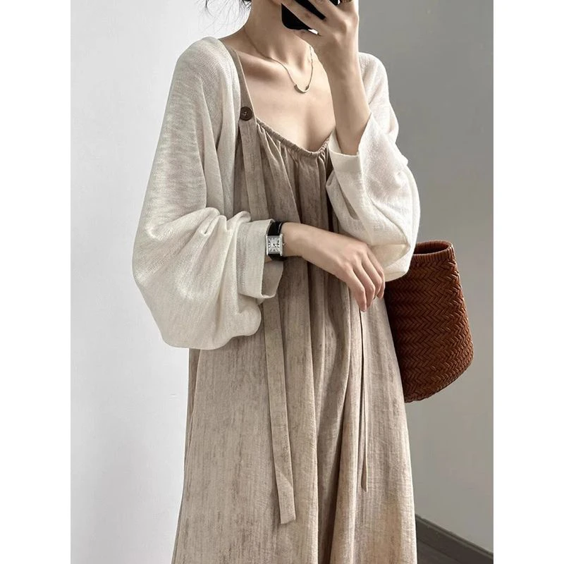 冰丝针织防晒开衫女薄款披肩夏季配裙子小坎肩吊带连衣裙外搭罩衫
