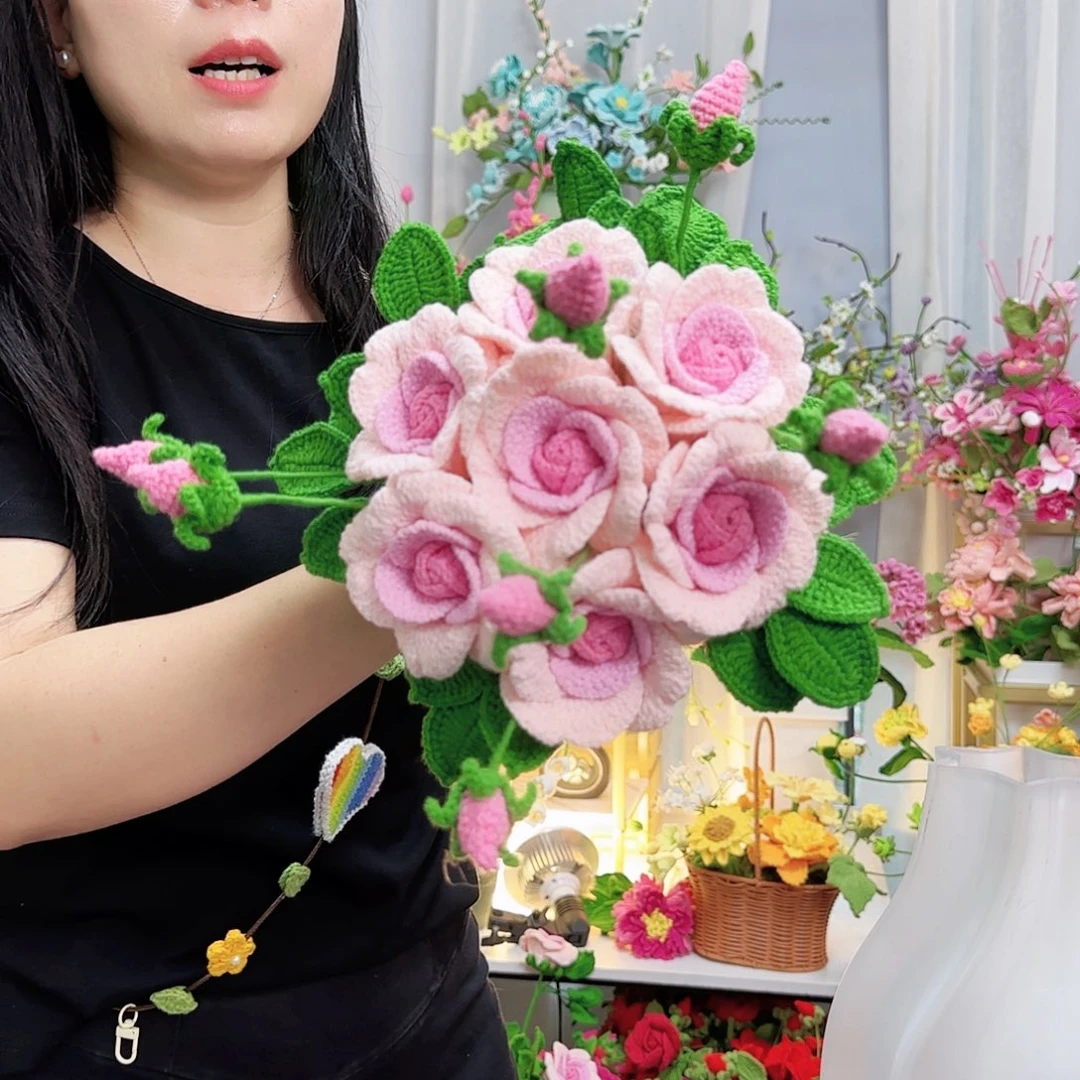 莱赛尔纤维棉手工钩织蔷薇花
