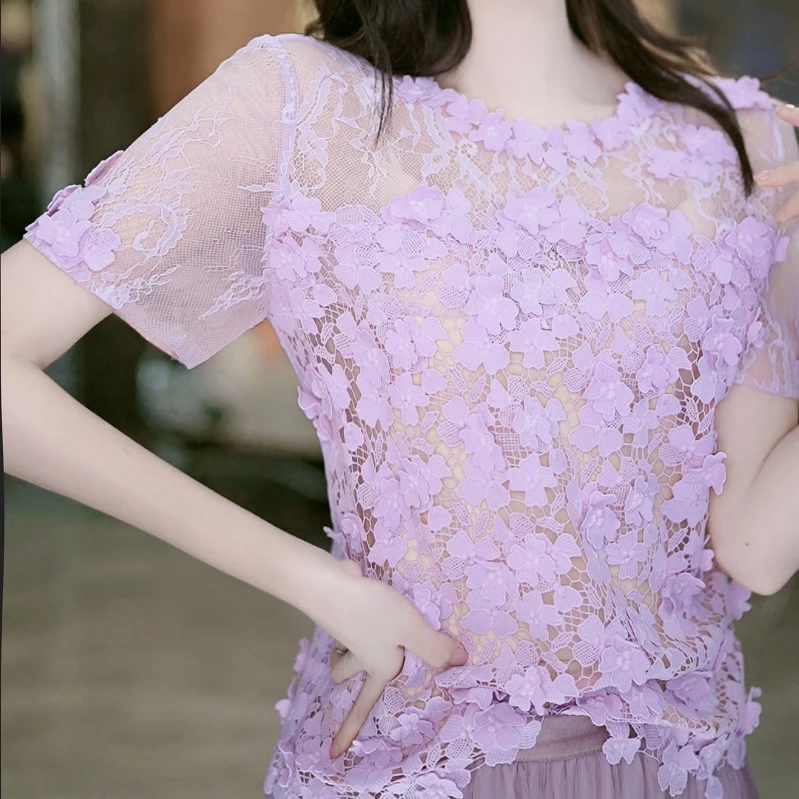 6-14【俏皮女孩】淑媛时尚气质百搭粉紫色上衣