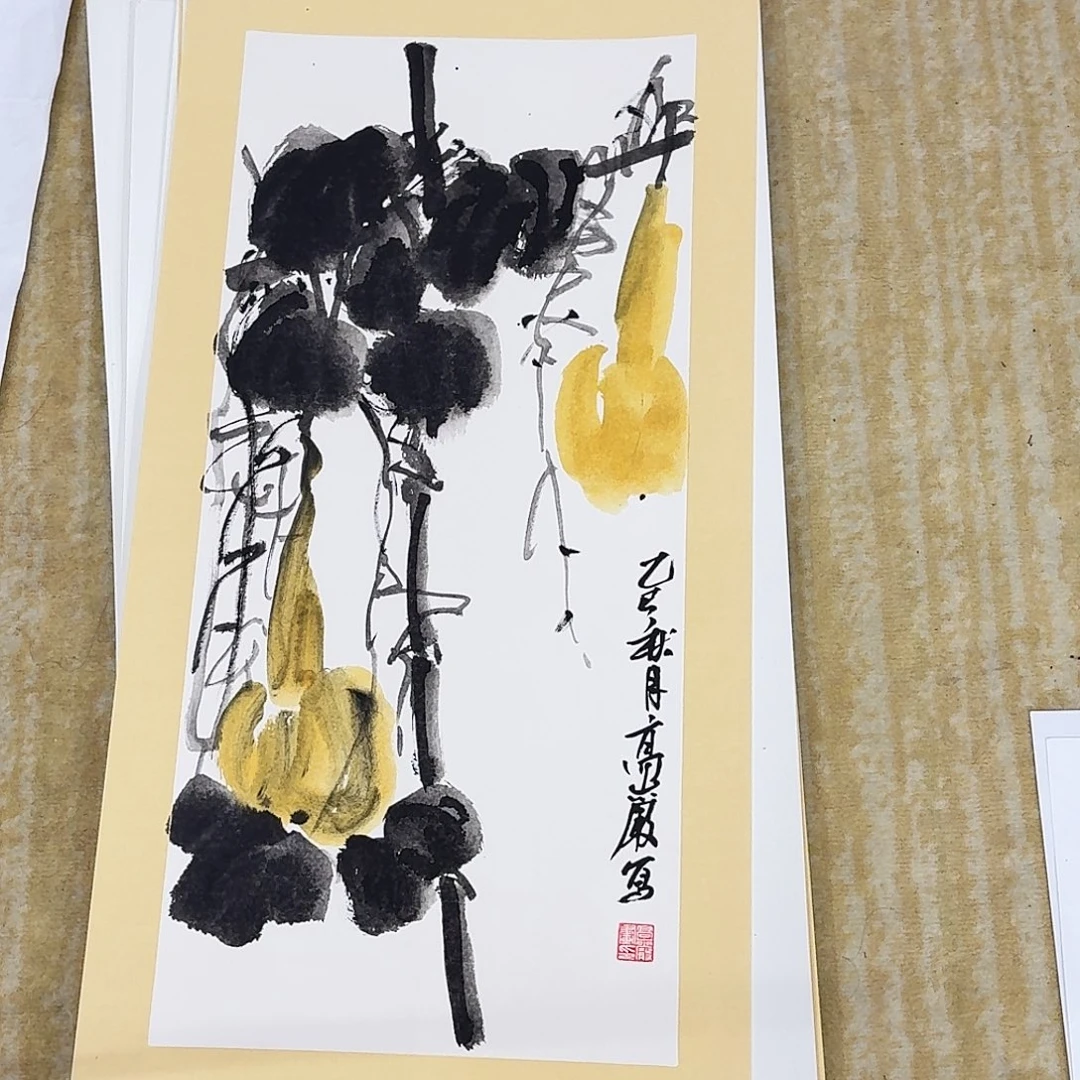 国画手绘卡纸大写意