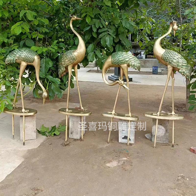 庭院仿真仙鹤雕塑 酒店铜仙鹤 公园景区火烈鸟铜鹤铜雕装饰摆件