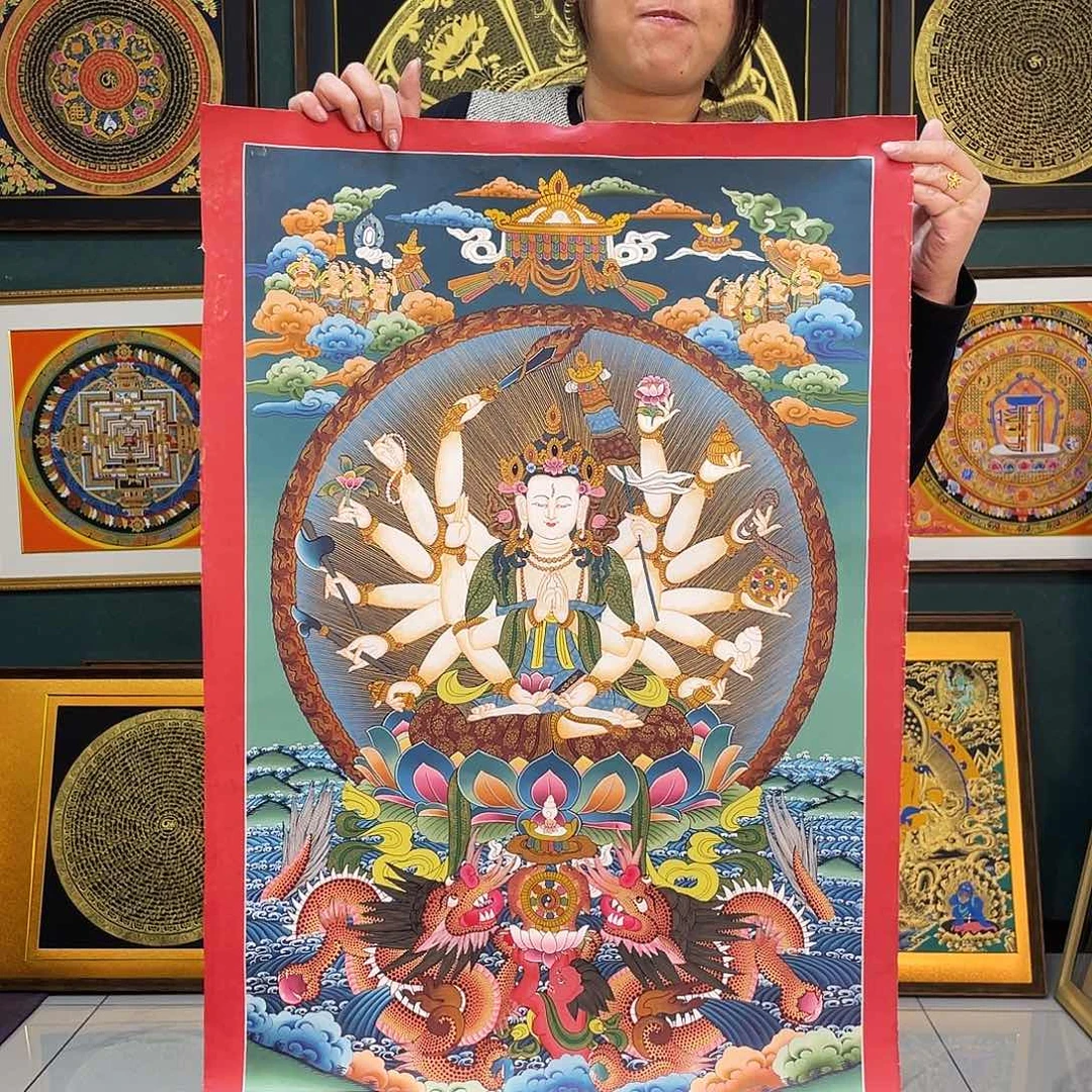 卷轴画准提佛母手绘矿料唐卡