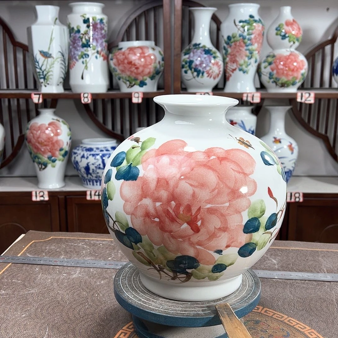 摆件景德镇陶瓷石红牡花