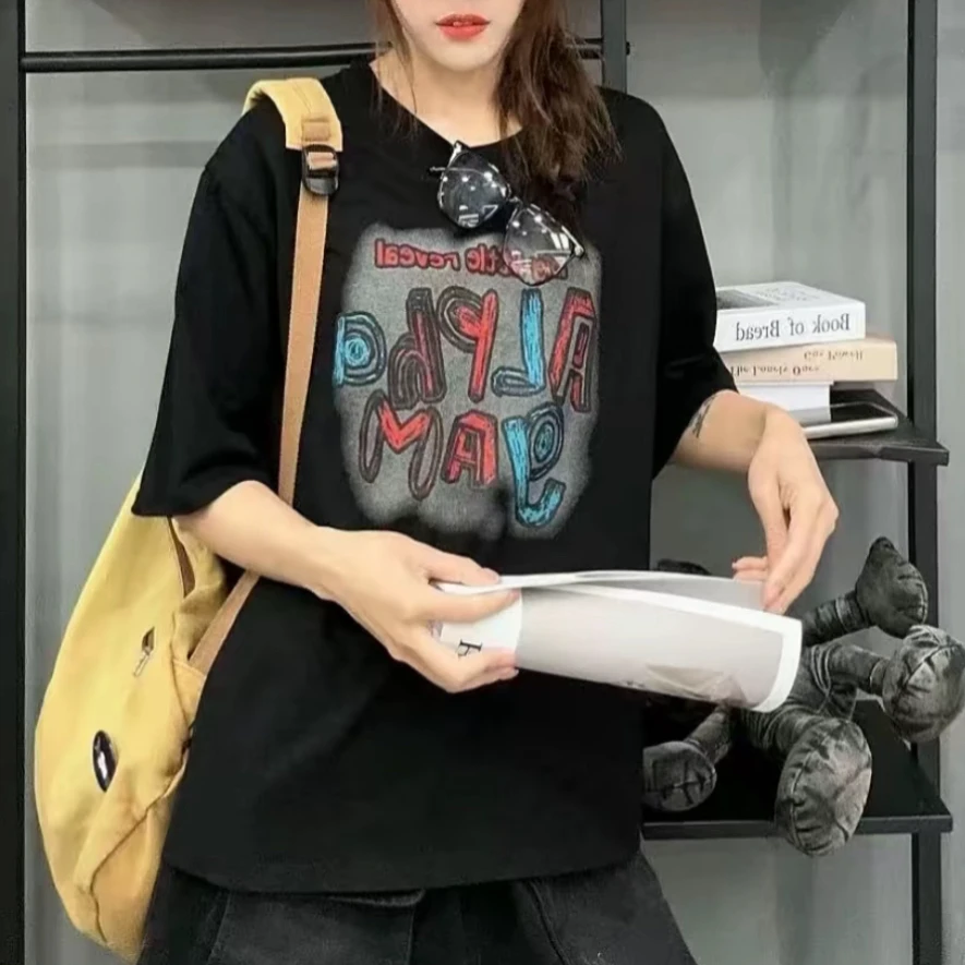 超薄透气t恤夏季薄款大码胖mm正肩显瘦短袖字母T恤宽松休闲上衣