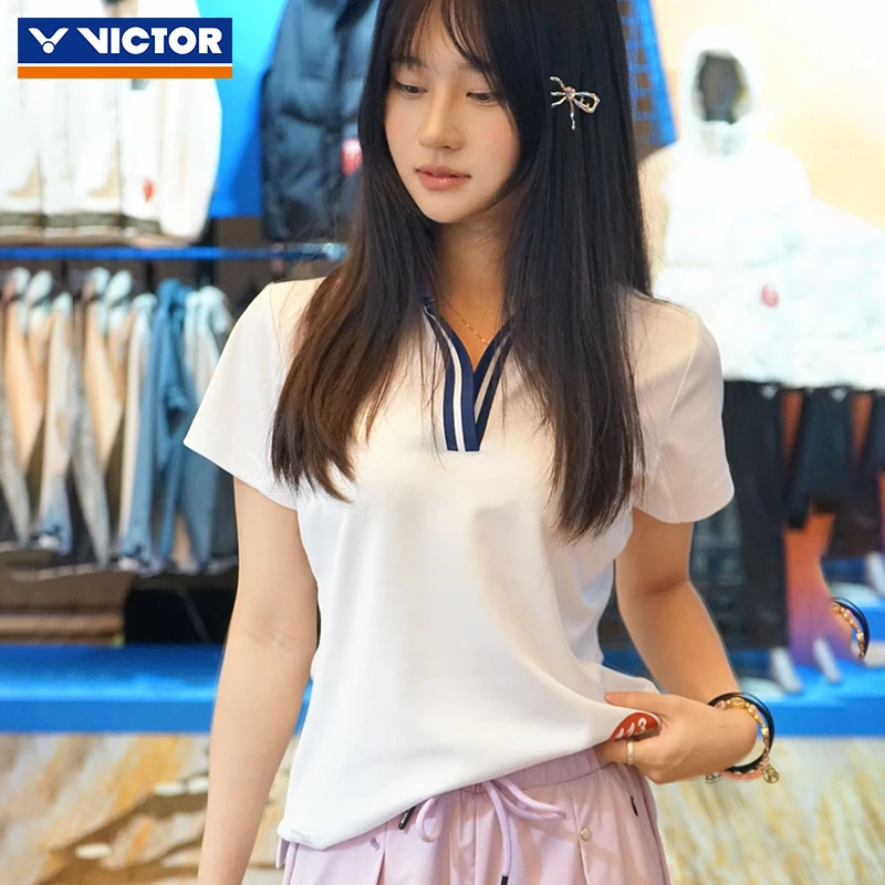 VICTOR威克多羽毛球服胜利运动透气短袖女款针织POLO衫S-56001